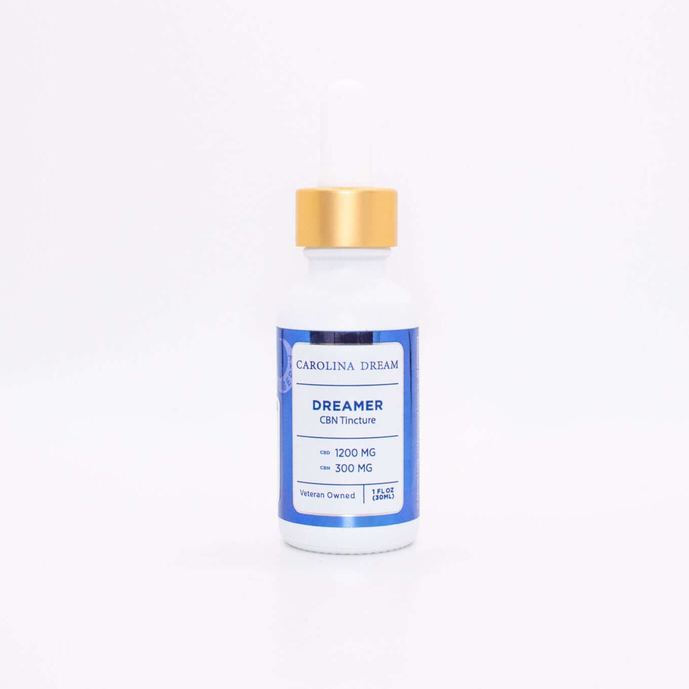 Dreamer nighttime tincture bottle with 1200mg CBD and 300mg CBN promoting restful sleep.